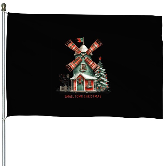 Small Town Christmas Plaid Windmill House Flags