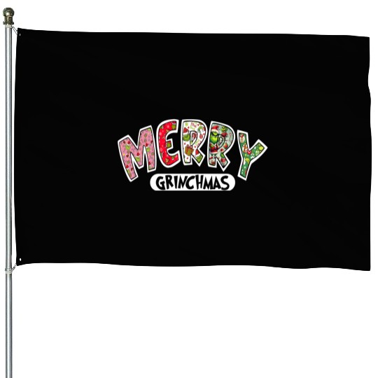 Merry Grin Happy Christmas House Flags