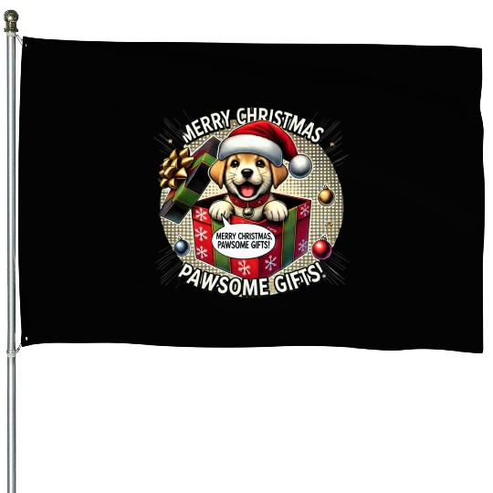 Puppy Christmas Surprise House Flags