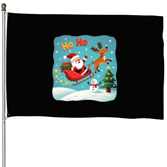 Santa Clause waving " HO-HO" House Flags