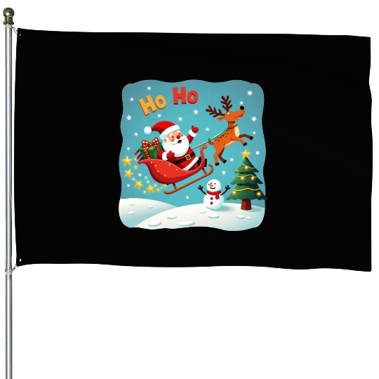Santa Clause waving " HO-HO" House Flags