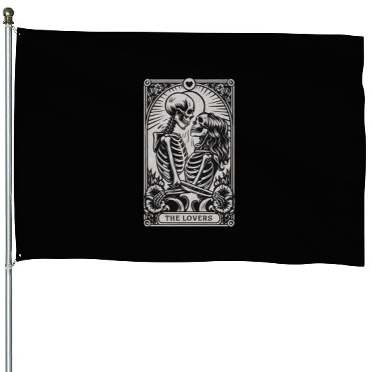 Vintage Gothic Skeleton Couple Tarot Card with House Flags