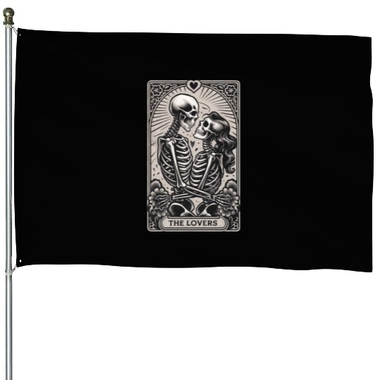 Vintage Gothic Skeleton Couple Tarot Card House Flags