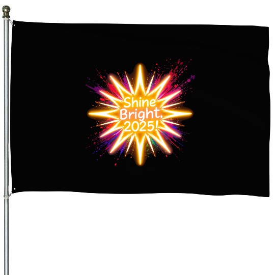 A large starburst glowing in neon light with 2025 House Flags