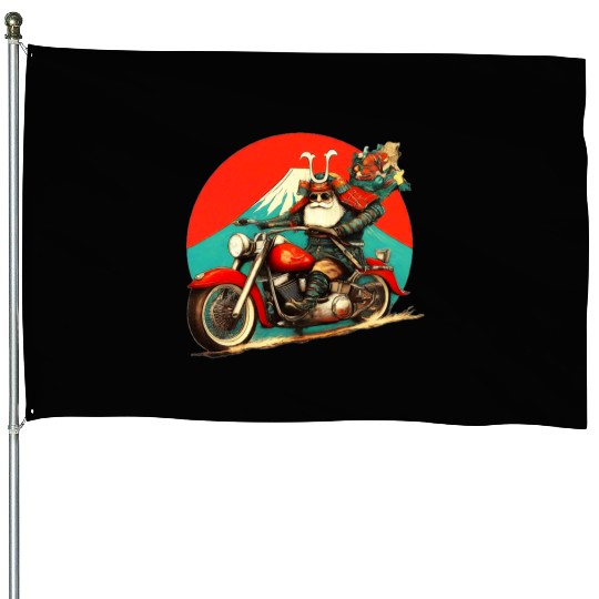 Santa Samurai Riding Motorcycle Graphic House Flags