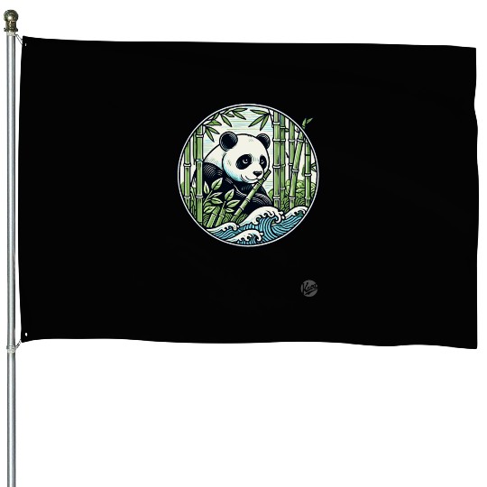 Panda in Bamboo Forest House Flags