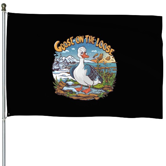 Funny Goose On The Loose Cartoon Wildlife Lover House Flags
