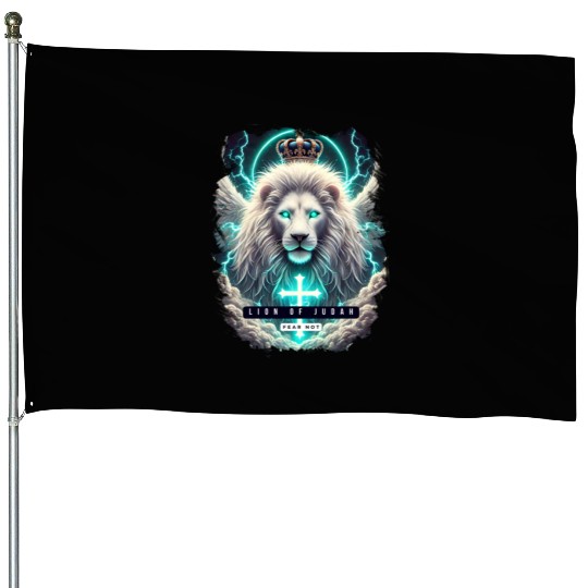Lion of Judah Spiritual Design with Cross House Flags