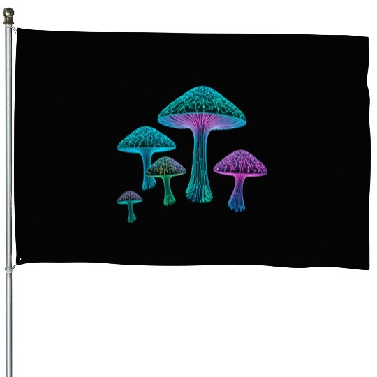 Psychedelic Neon Fungi Glow House Flags