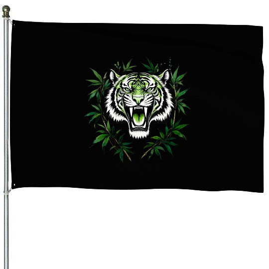 Fierce Green Tiger with Bamboo Branches House Flags
