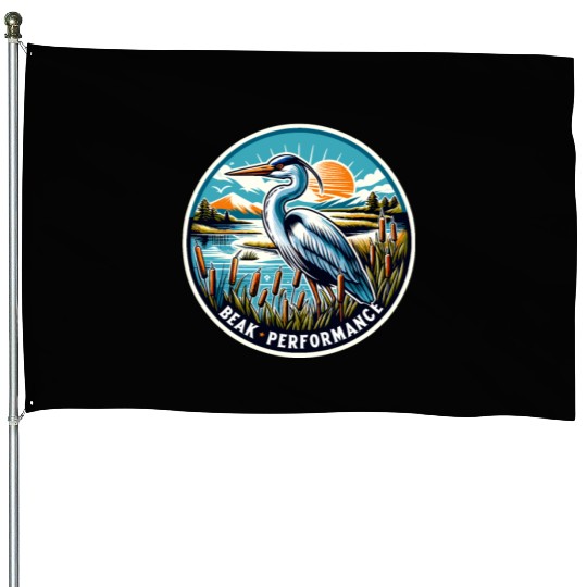 Great Blue Heron Beak Performance Retro House Flags