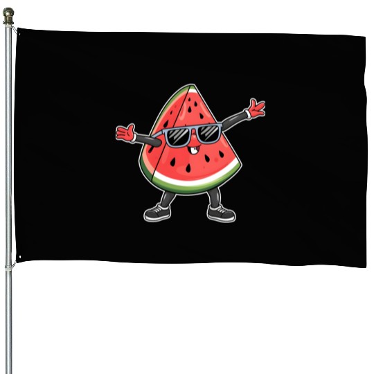 Funny Kawaii Watermelon Smiling with Sunglasses Ad House Flags