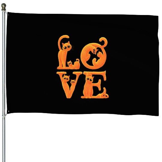 Love Cat Orange House Flags
