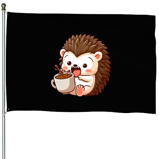 Hedgehog Caffeine Comic funny shocked hedgehog House Flags