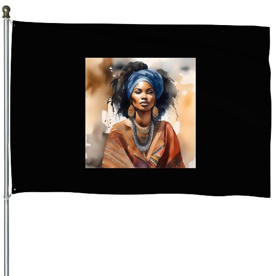 African Woman Portrait B House Flags