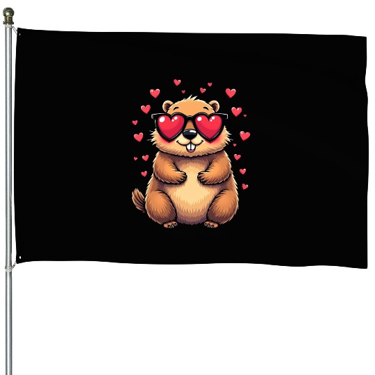 Groundhog Valentines day Animal Lovers House Flags