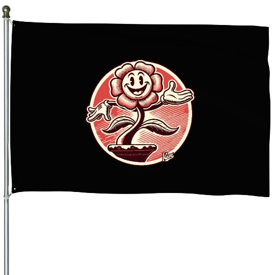 Funny Retro Cartoon Flower House Flags