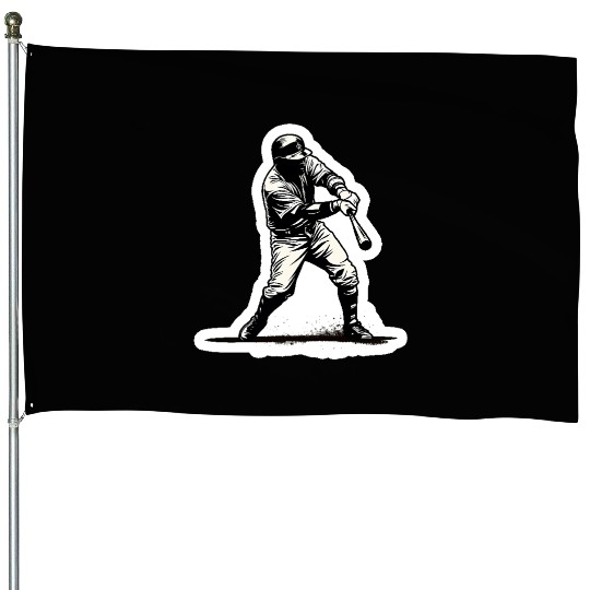 Baseball Player Black And White House Flags