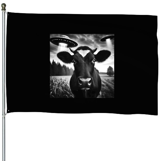 Cow cattle heifer Funny Graphic Selfie with UFO We House Flags