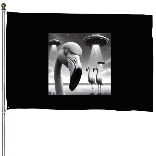 Flamingo Sci-fi Funny Graphic Selfie with UFOs Wei House Flags