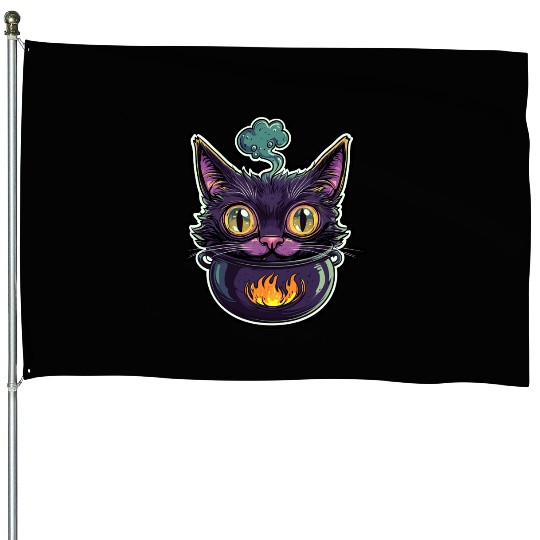 Cat Boiler Cat Witch Halloween House Flags