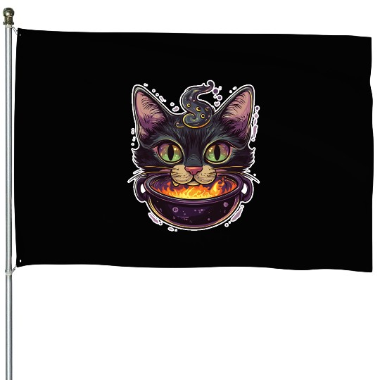 Cat Boiler Cat Witch Halloween House Flags