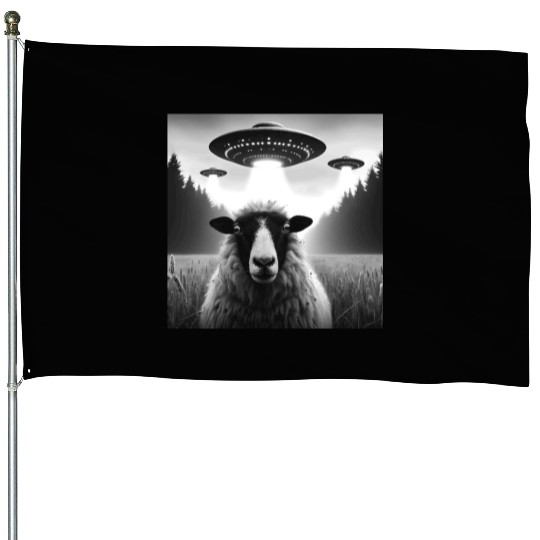 Sheep ram, lamb Funny Graphic Selfie with UFOs Wei House Flags