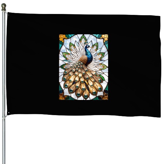 Stained Glass Peacock House Flags
