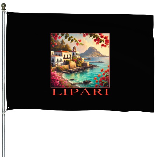 Lipari Volcano Mediterranean Terracotta Vacation House Flags