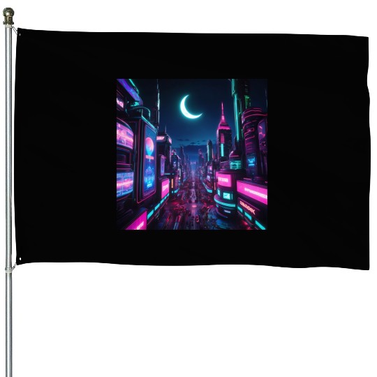 Neon lit city at night House Flags