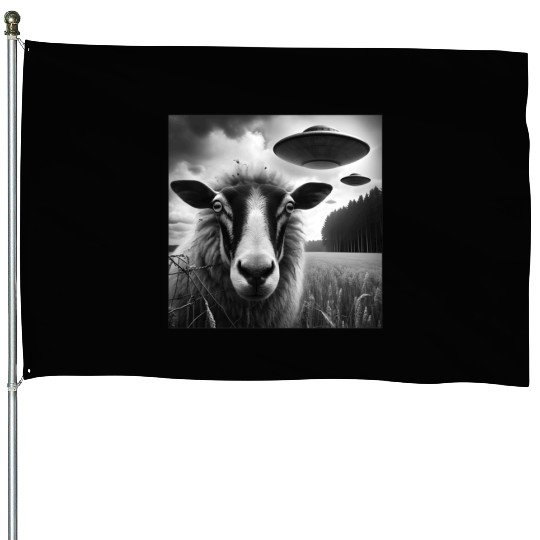 Sheep ram2, lamb Funny Graphic Selfie with UFOs We House Flags