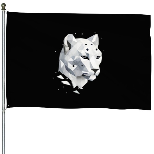 Geometric Snow Leopard - Elegance of the Wild House Flags