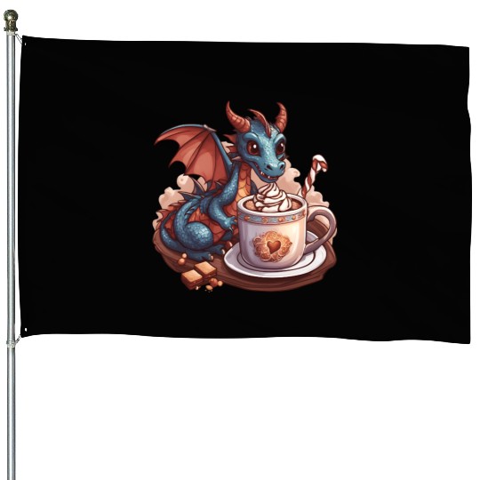 Cozy Dragon and Hot Chocolate Delight House Flags