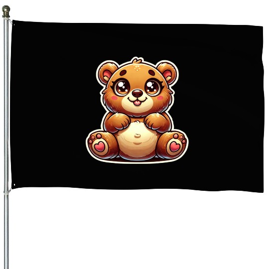 Adorable Chubby Bear Smiling Cute Cartoon Design House Flags