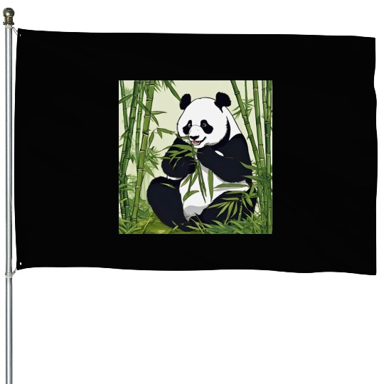 Chill Panda Eating Bamboo Cute Relaxed Design House Flags