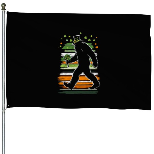 St Patricks Day Irish Sasquatch Shamrock Bigfoot House Flags