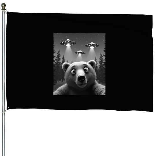 UFO Funny Bear House Flags