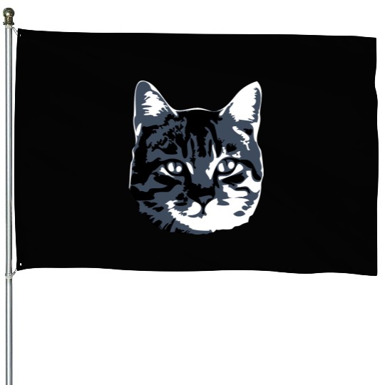 Cat Lover Realistic Pet Face Cute Cool Kitten Head House Flags