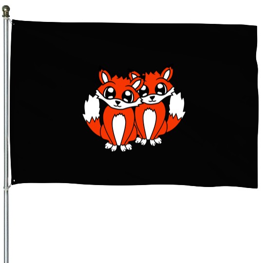 2 Foxes Friends Red Fox Two Wild Animals Team Crew House Flags