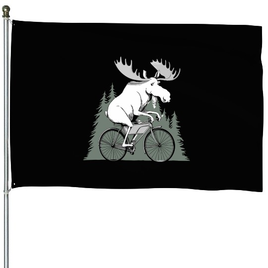 Handmade Moose on Bike House Flags – Unique Unisex