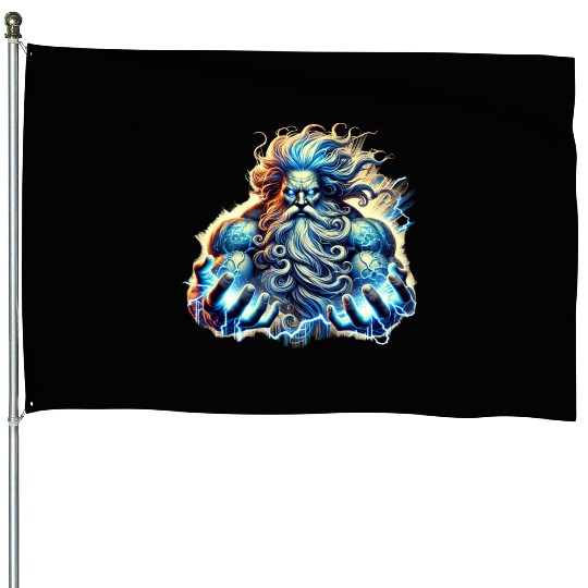The Greek God Zeus with Lightning House Flags