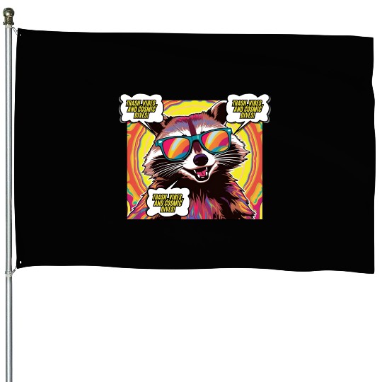 A Psychedelic Trash Advocate Raccoon House Flags
