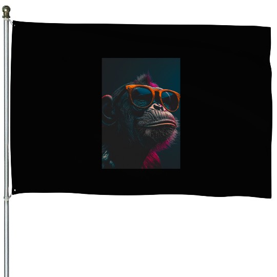 Cool monkey with glasses. Funny animal art House Flags