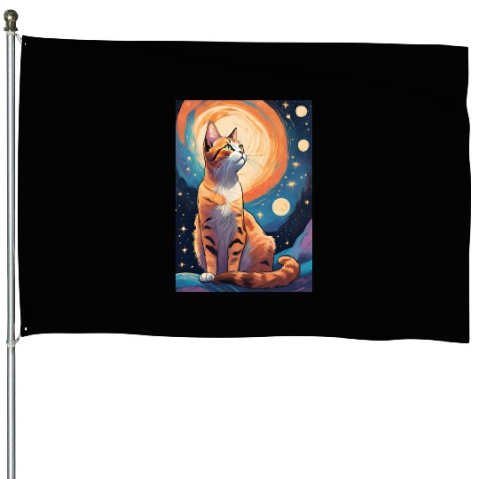 Cat painting red black cat House Flags