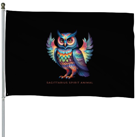 Sagittarius Spirit Animal Owl Alebrije Male House Flags