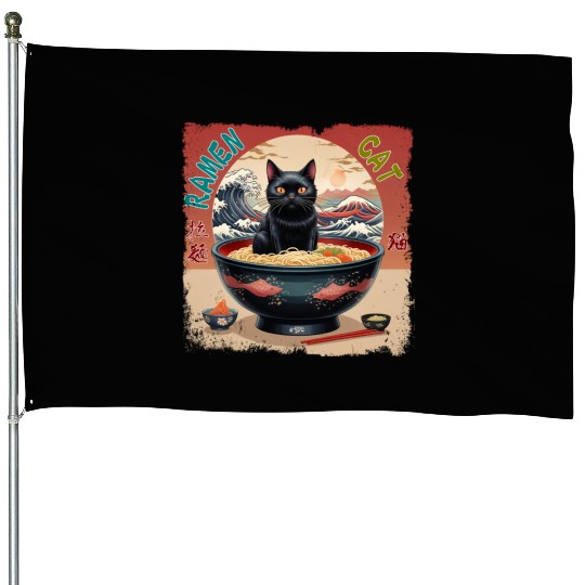 Ramen Cat House Flags
