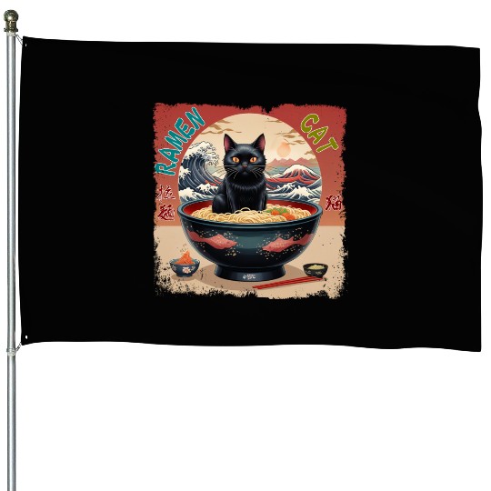 Ramen Cat House Flags