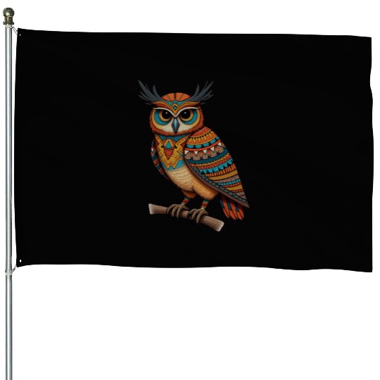 aztec owl funny owl design for bird lovers House Flags