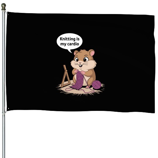 Knitting Is My Cardio Hamster Fun House Flags