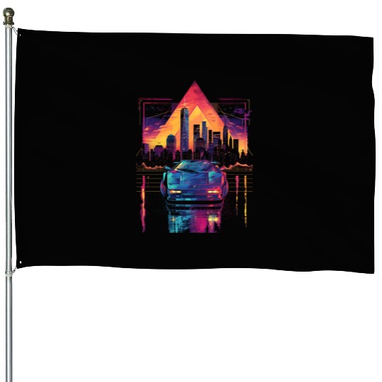 80s 90s Car City Synthwave Vaporwave Retro House Flags